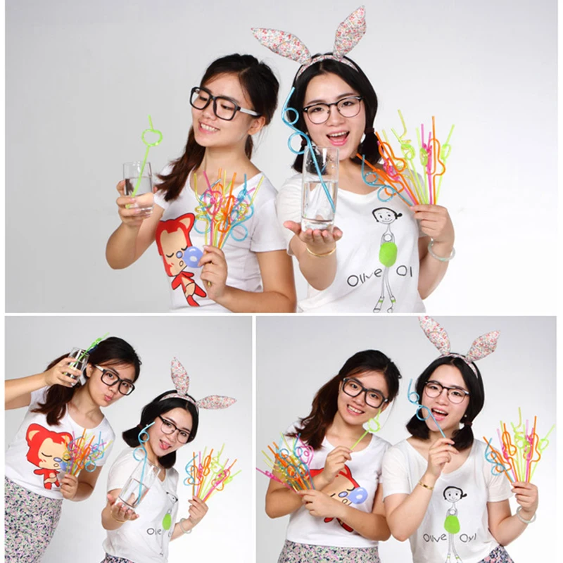 شفاطات حلقة مجنونة قابلة لإعادة الاستخدام للحفلات شفاطات الشرب الملونة الملتوية للأطفال كرنفال بار مطعم عيد الميلاد