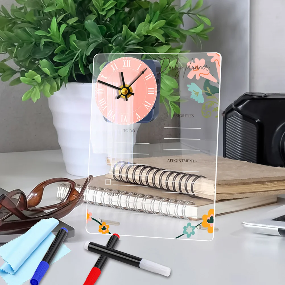 مجموعة واحدة من لوحة المذكرات الدائمة من الأكريليك مع لوحة مسح جافة شفافة على مدار الساعة لمنظم جدول تخطيط المكتب على الطاولة #4