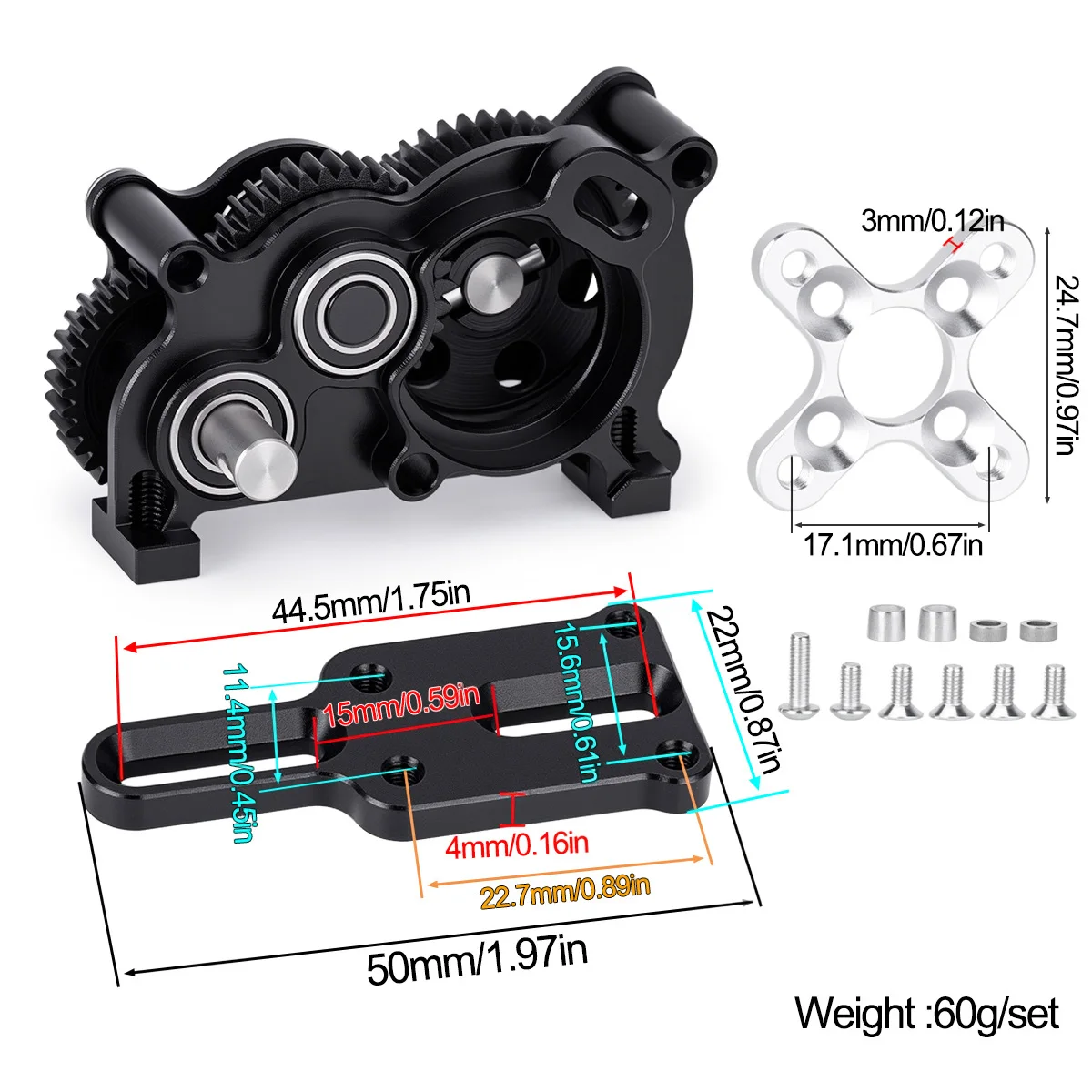 OD-4 Aluminum Lightweight Overdrive Transmission – 1/10 RC Crawler Specific, Fits Axial SCX10 II / VS4-10 LCG Straight Axle