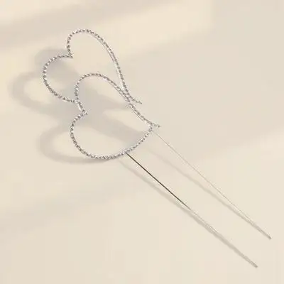 

Sparkling Crystal Rhinestones Double Love Heart Wedding Decoration Alloy Silver Plated Size L 11Cm Perfect For Party