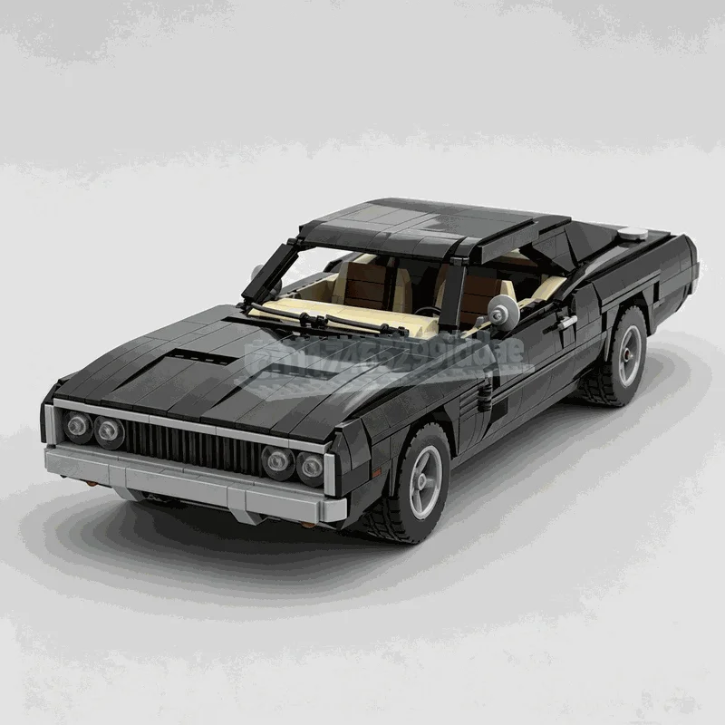 1649Parts 1969 Retro Muscle Restomod Car MOC Technical Building Blocks Classic American Coupe Functional Steering Brick Display