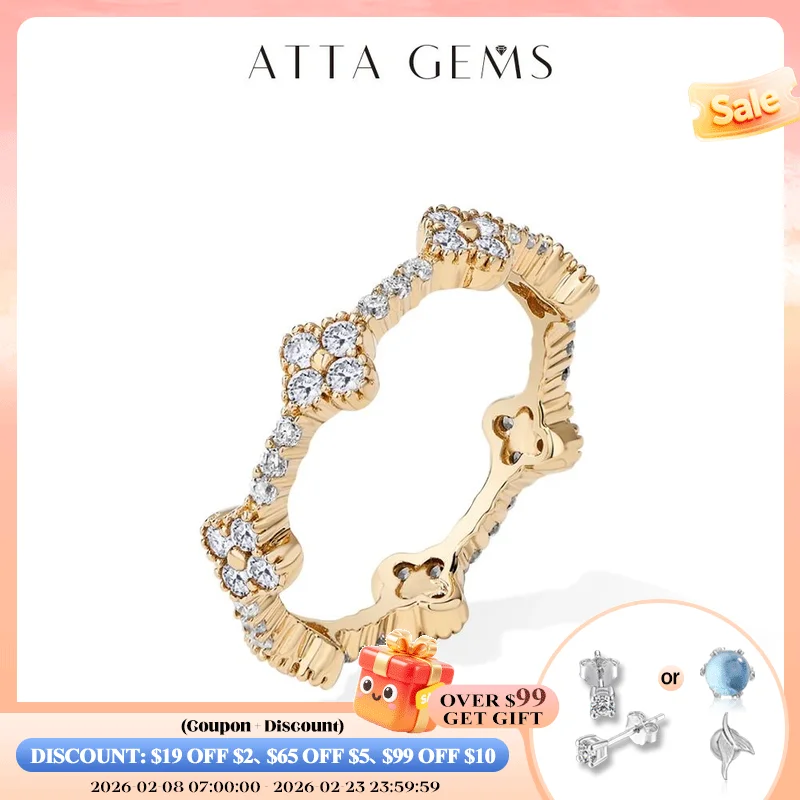 

ATTAGEMS Classic Eternity Pure Gold Rings D VVS1 Moissanite Ring for Women Solid 10K 14K 18K Gold Engagement Party Fine Jewelry