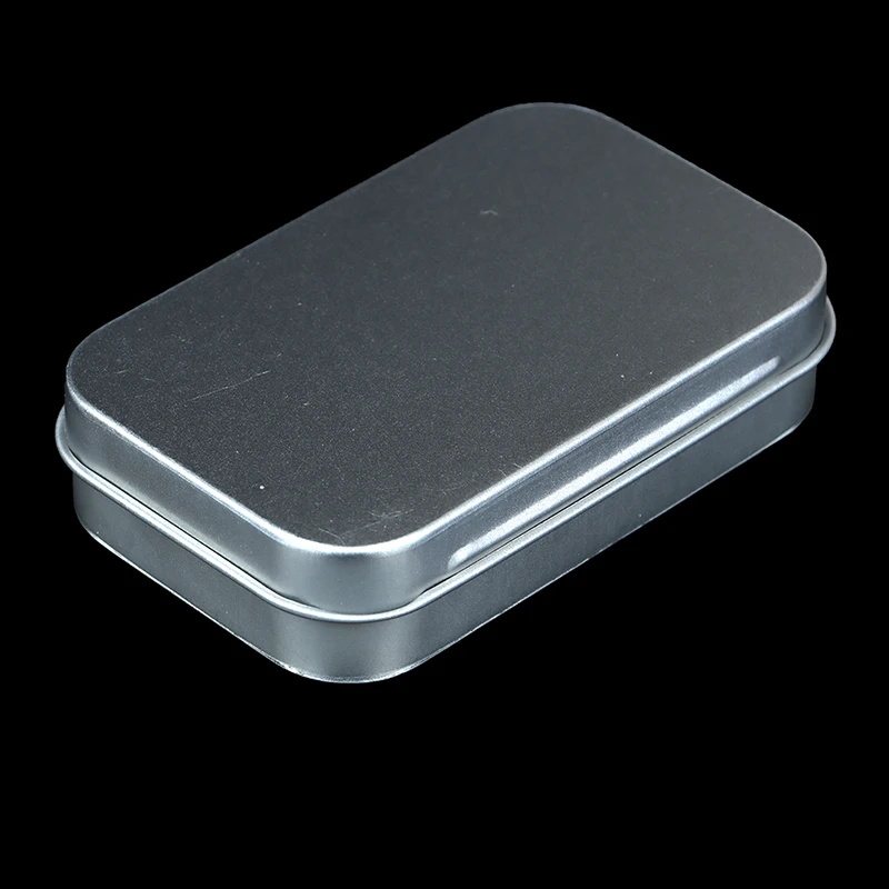 1pc Tin piccolo metallo vuoto latta argento Flip Storage Box Case Organizer