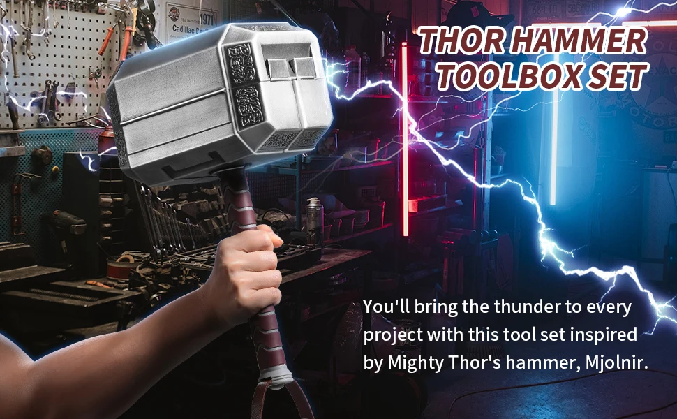 New Comic hammer tool set home hand tools box THOR Hammer not inclued kinf and test pencal