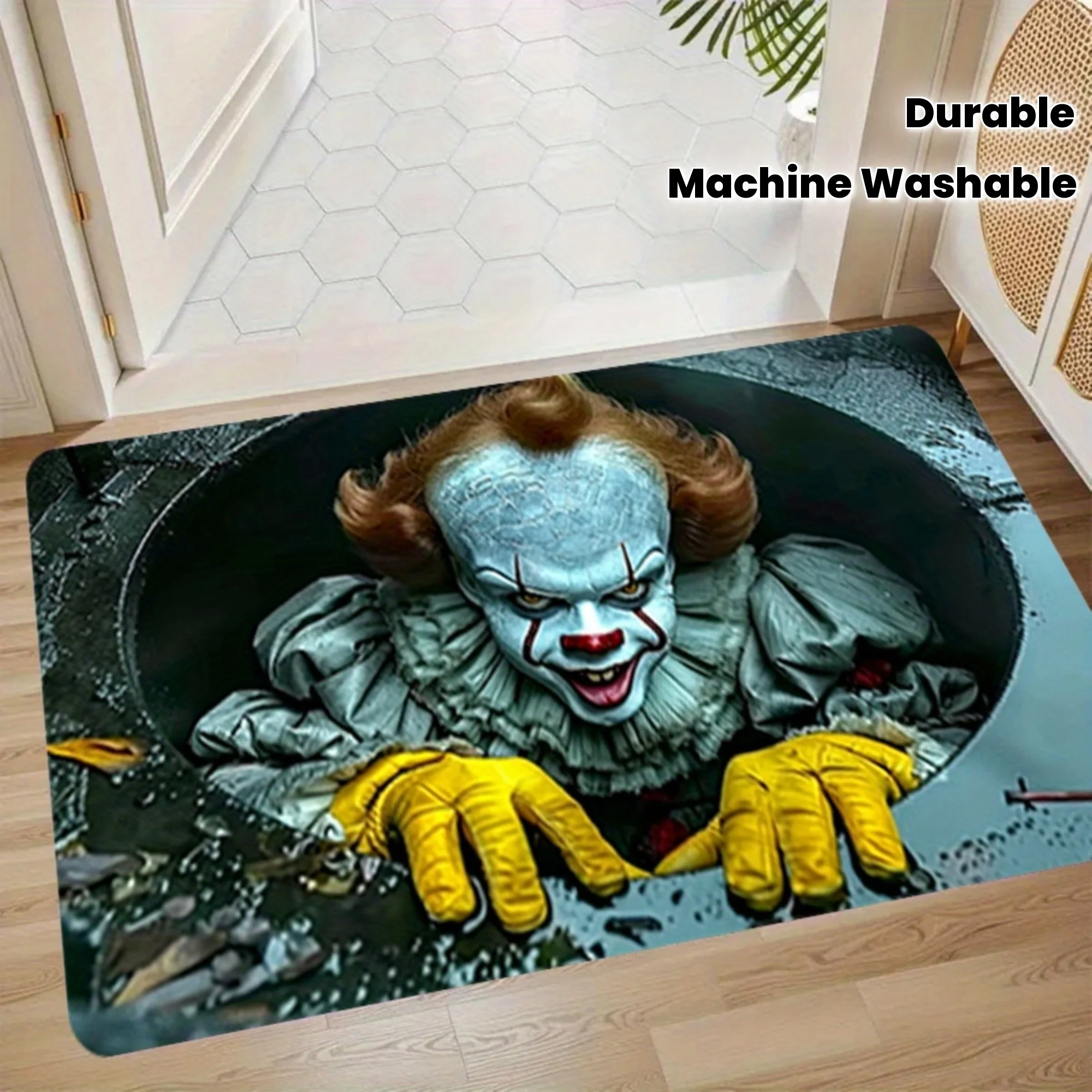 VIKAMA Halloween Carpet Horror Clown Floor Mat Outdoor Carpet Welcome Mat Soft Door Mat Rug Live Room Home Decoration
