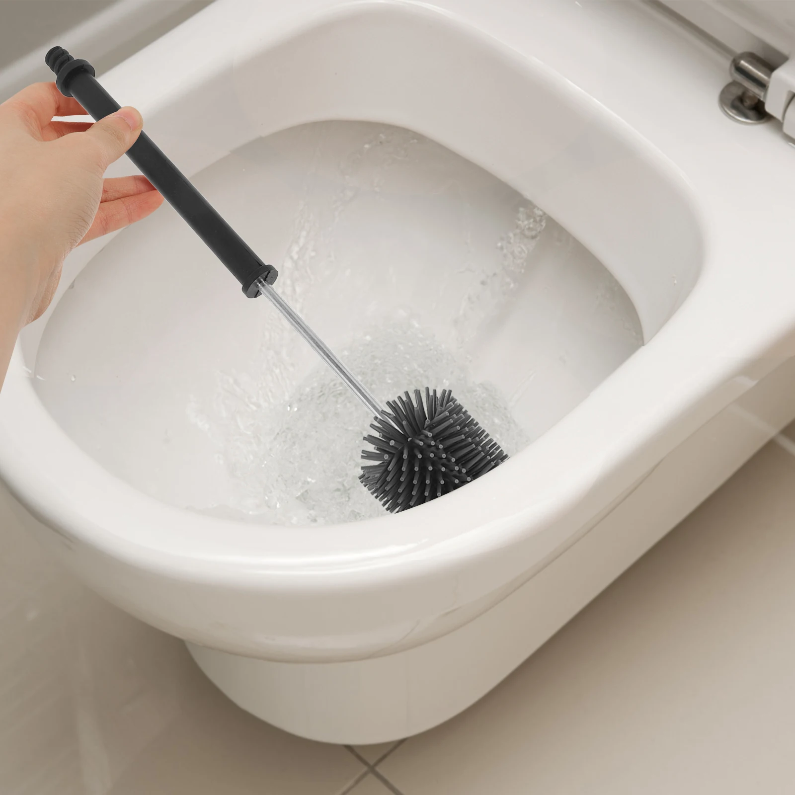 

Toilet Brush Pole Handle 142MM Black Plastic with M6 Iron Screw Threaded Connector for Replacement Easy Maintenance