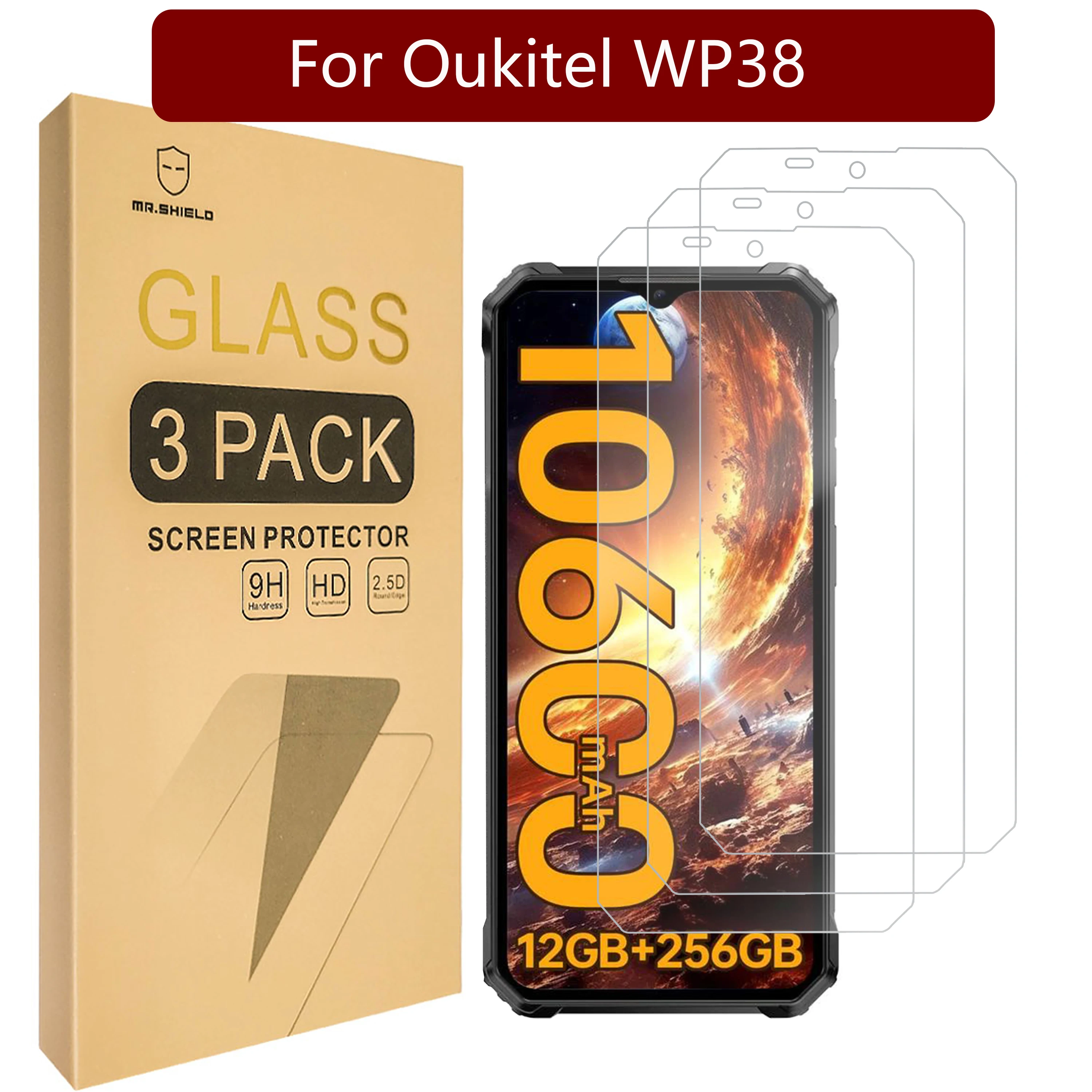 Mr.Shield Screen Protector compatible with Oukitel WP38 [Tempered Glass] [3-PACK] [Japan Glass with 9H Hardness]