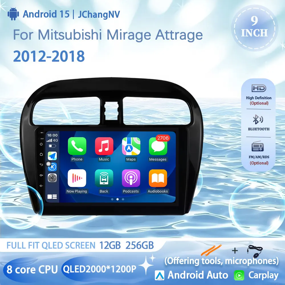 

DSP Android 15 Car Radio Multimidia For Mitsubishi Mirage Attrage 2012-2018 GPS Navigation Carplay 4G Auto Screen