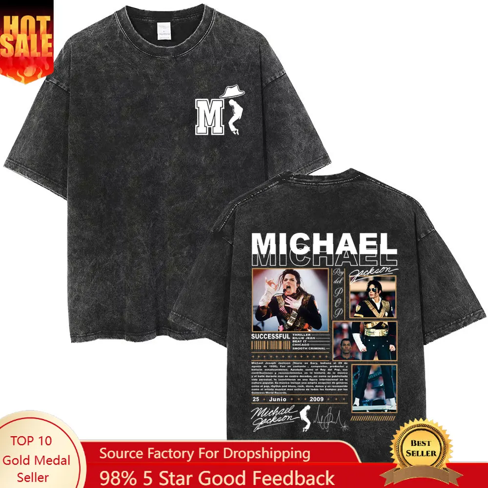 

Vintage Washed Michael Jackson King of Pop T-shirt Men Women Retro Gothic Rock T-shirts Men's Punk Oversized T Shirts Streetwear