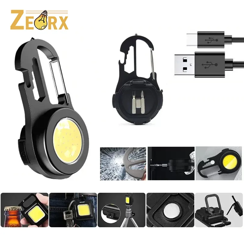

Multifunctional COB LED Bright Small Emergency Flashlight, 500LM Portable Keychain Pocket Work Light Camping Torch with Magnet