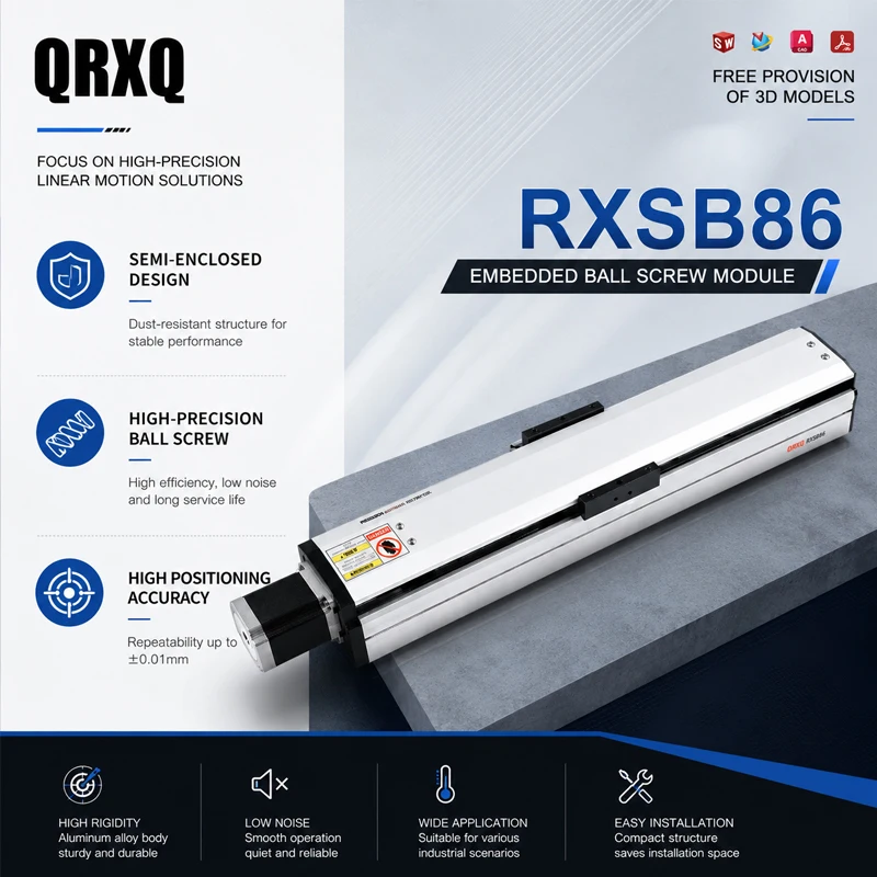 Ball Screw Linear Rail QRXQ RXSB86 86mm Wide XYZ Axis Sliding Table Aluminum Semi-Closed Table C7 EGW15CA Module for Nema23