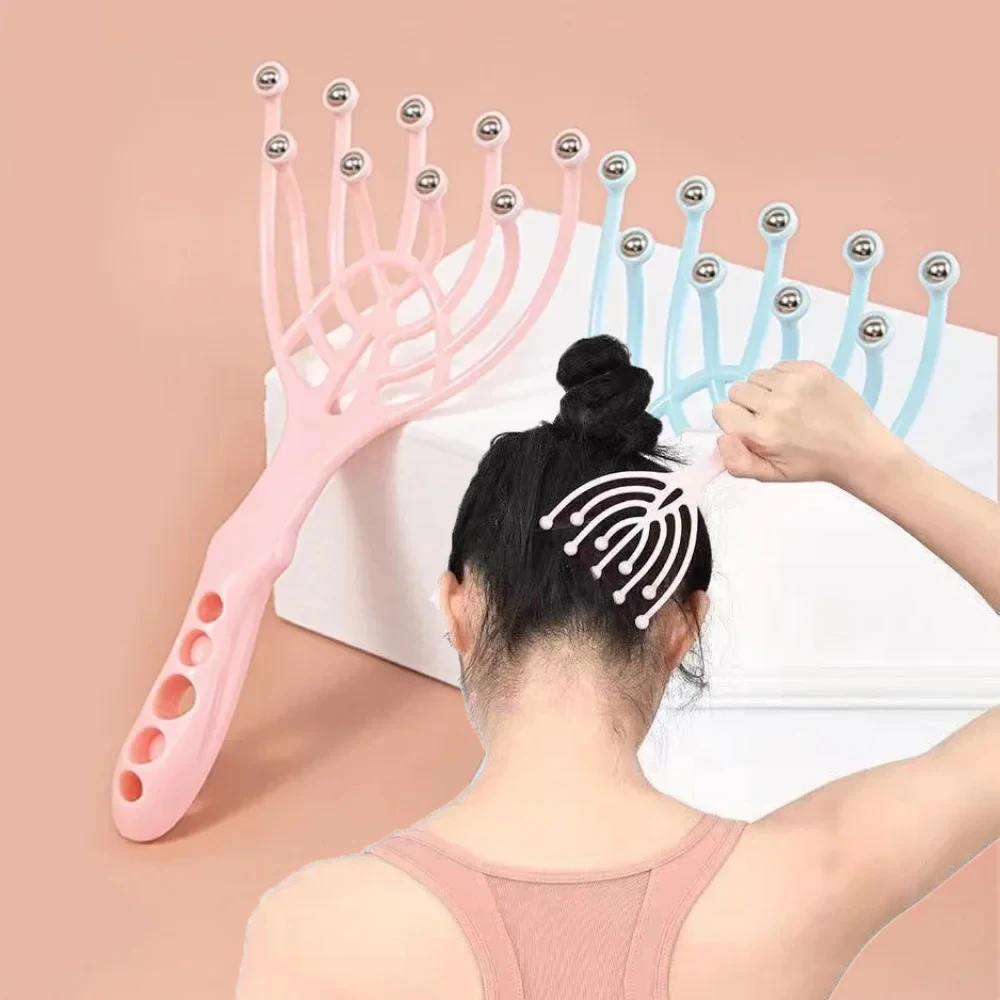 Head Massager Scalp Neck Comb Roller Five Finger 9 Claws Steel Ball Hand Held Relax Spa Hair Care For Hair Growth Stress Relief