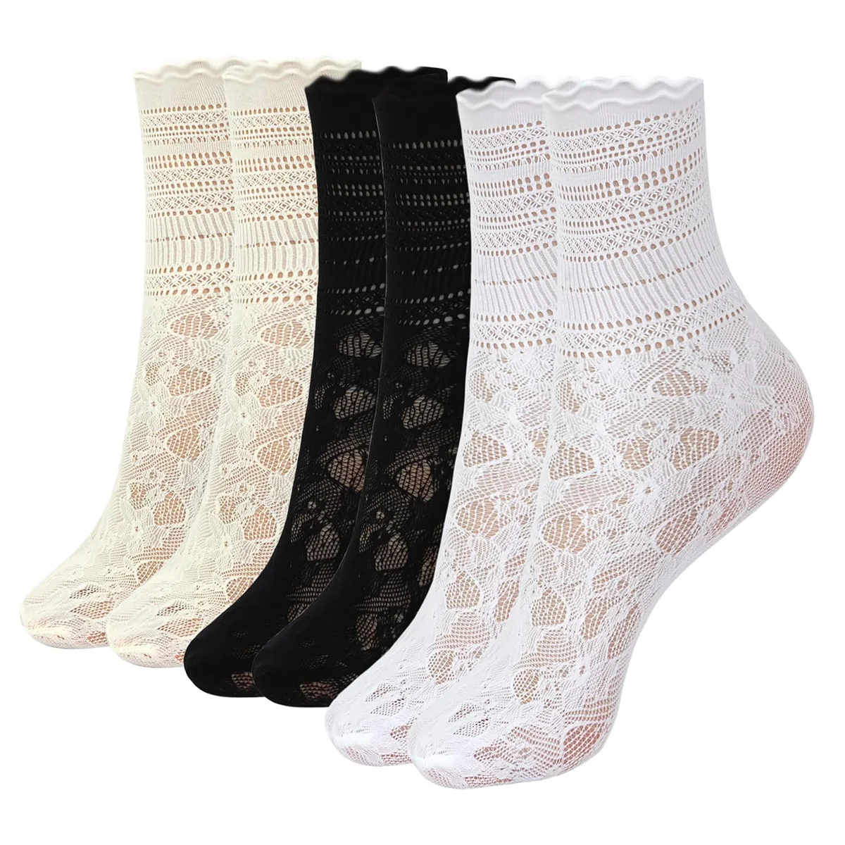 3 Pairs Women's Ruffle Crew Socks Women, Frilly Socks, Girly Scalloped Lettuce