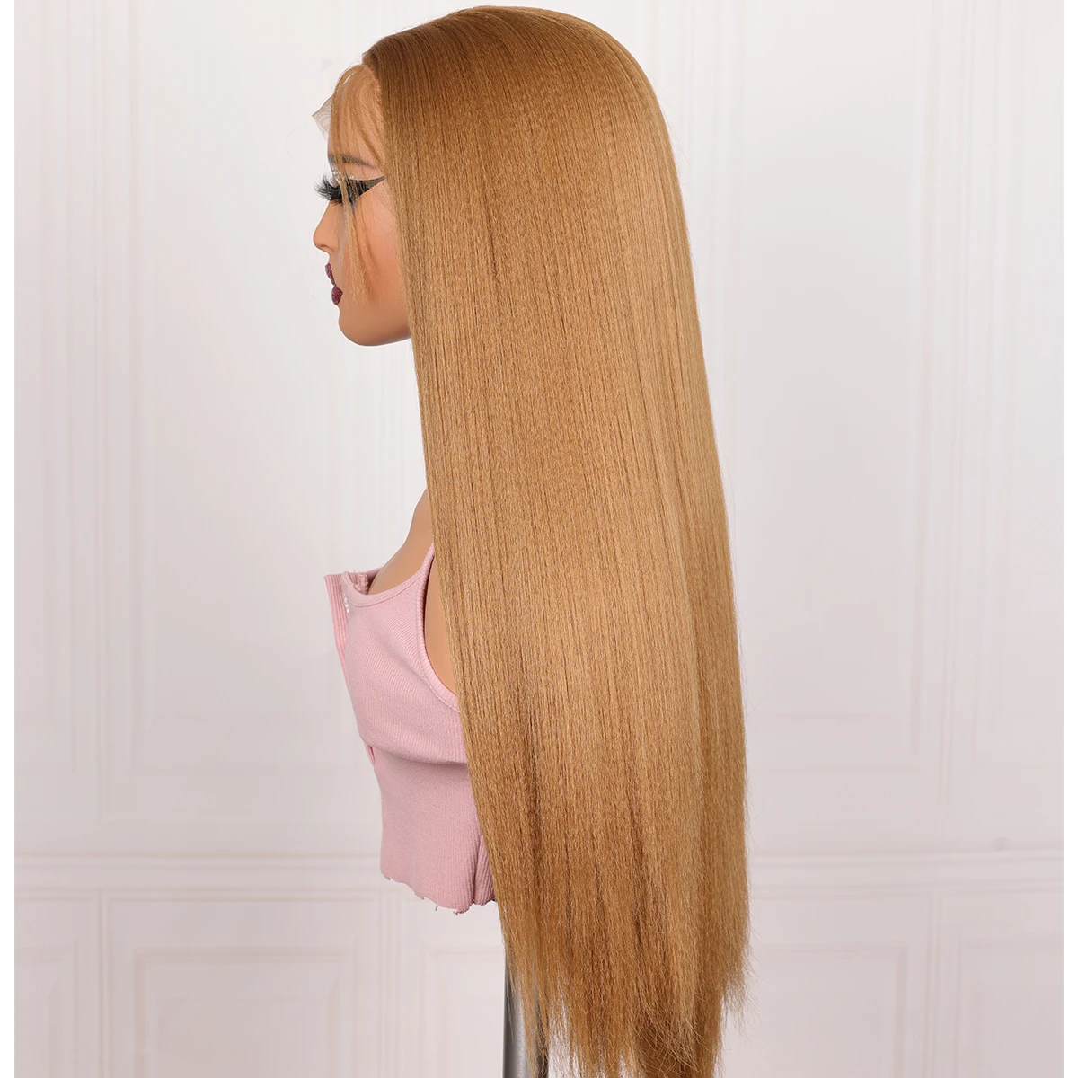 Soft Yaki 180Density 26Inch Long Honey Blonde Kinky Straight Lace Front Wig For Women With Baby Hair Preplucked Daily Glueless