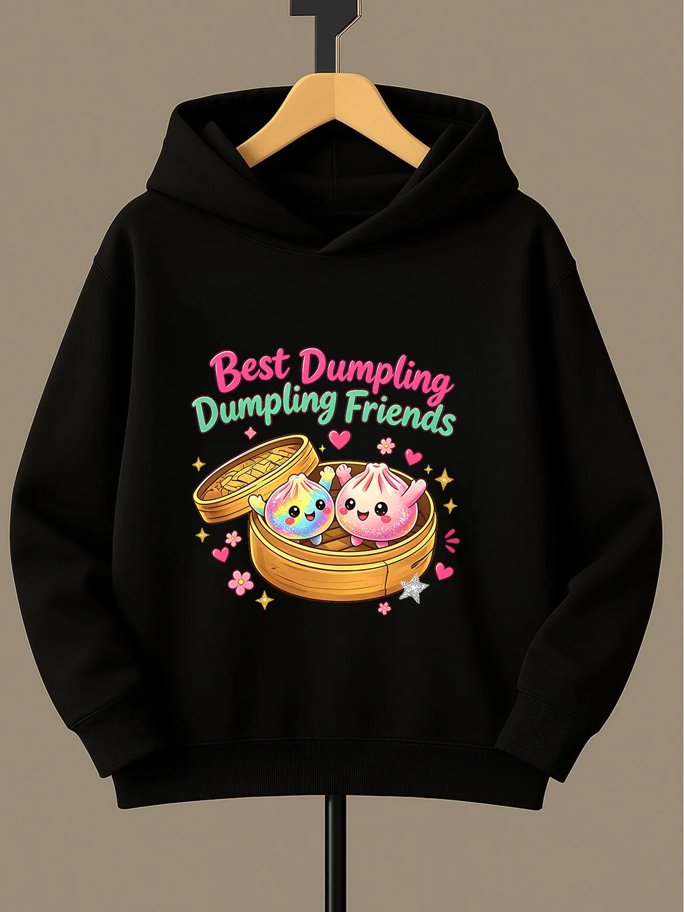 Kawaii Style Kids Hoodie Autumn Winter Fleece Warm Sweatshirt Best Dumpling Friends Cartoon Print Hooded Pullover