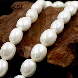 12x15mm Feeform Egg Shape White Natural Round MOP Shell Pearl Gems Beads Strand 15