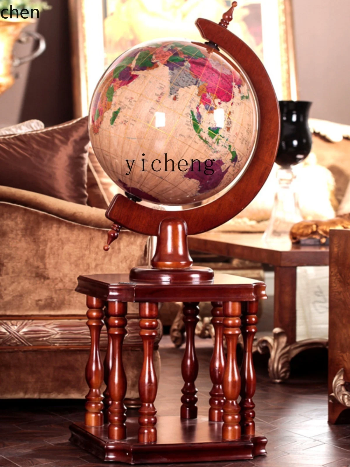 ZML Solid Wood Globe Floor Ornament Office Desktop Decoration High-end Gift