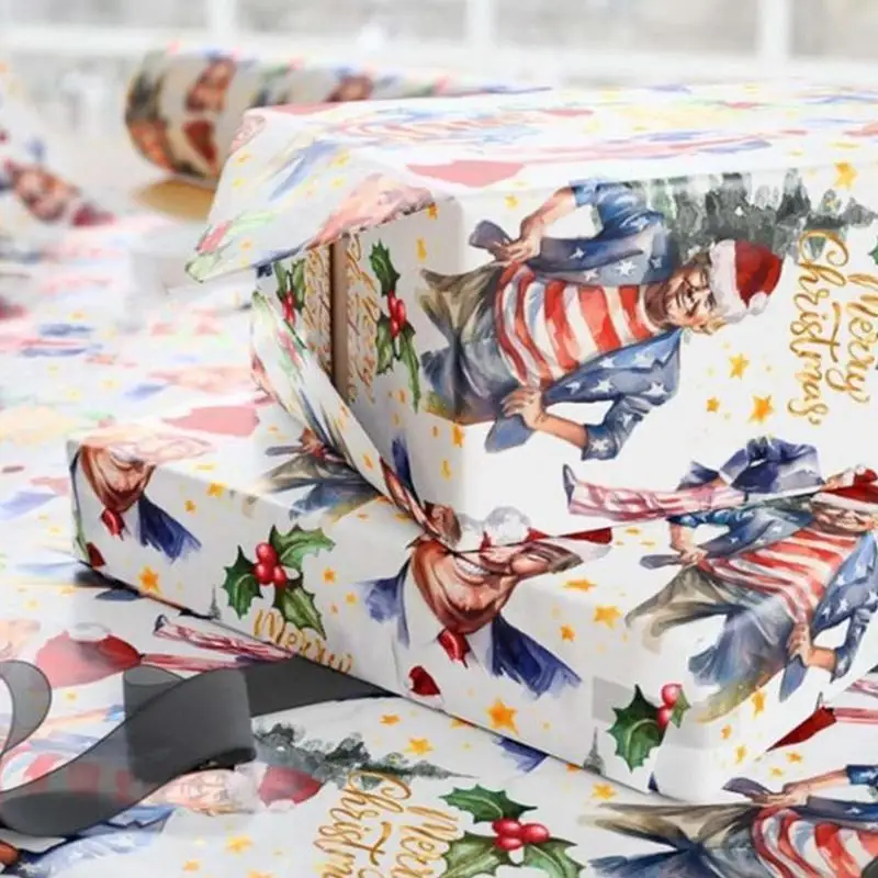 TrumpsWrapping Paper Rolls Holiday Theme President Image Wrap Paper Holiday Wrapping Paper for Birthday Wedding Christmas Events