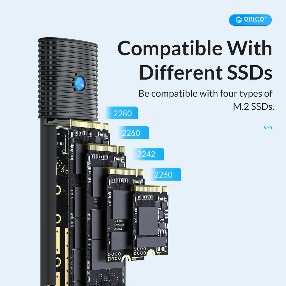 ORICO علبة M2 SSD NVMe NGFF بسرعة 10 جيجابت/ثانية علبة PCIe M.2 SSD محمولة محول خارجي USB C 3.2Gen2 مع مبرد حراري معدني - 4