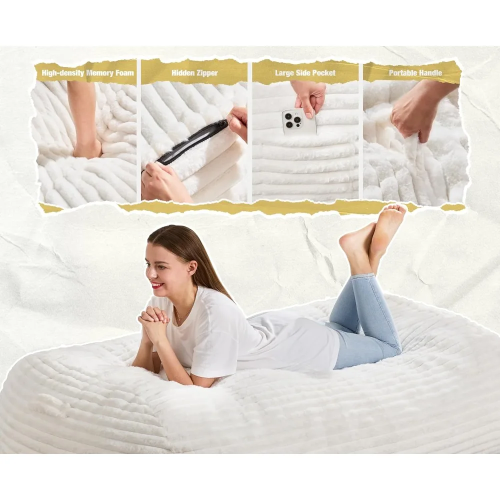 كرسي بين باج كبير مريح للبالغين مع غطاء قابل للإزالة لغرفة المعيشة - مقبض محمول، كرسي صالة 5 أقدام للاسترخاء #5