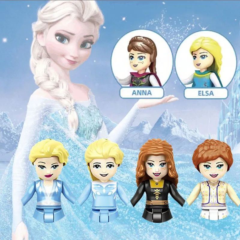 Cartoon Movie Figure Fairy Tale Princess Girl Belle Cinderella Aurora Rapunzel Snow Action Bricks character Assemble Gift Toys