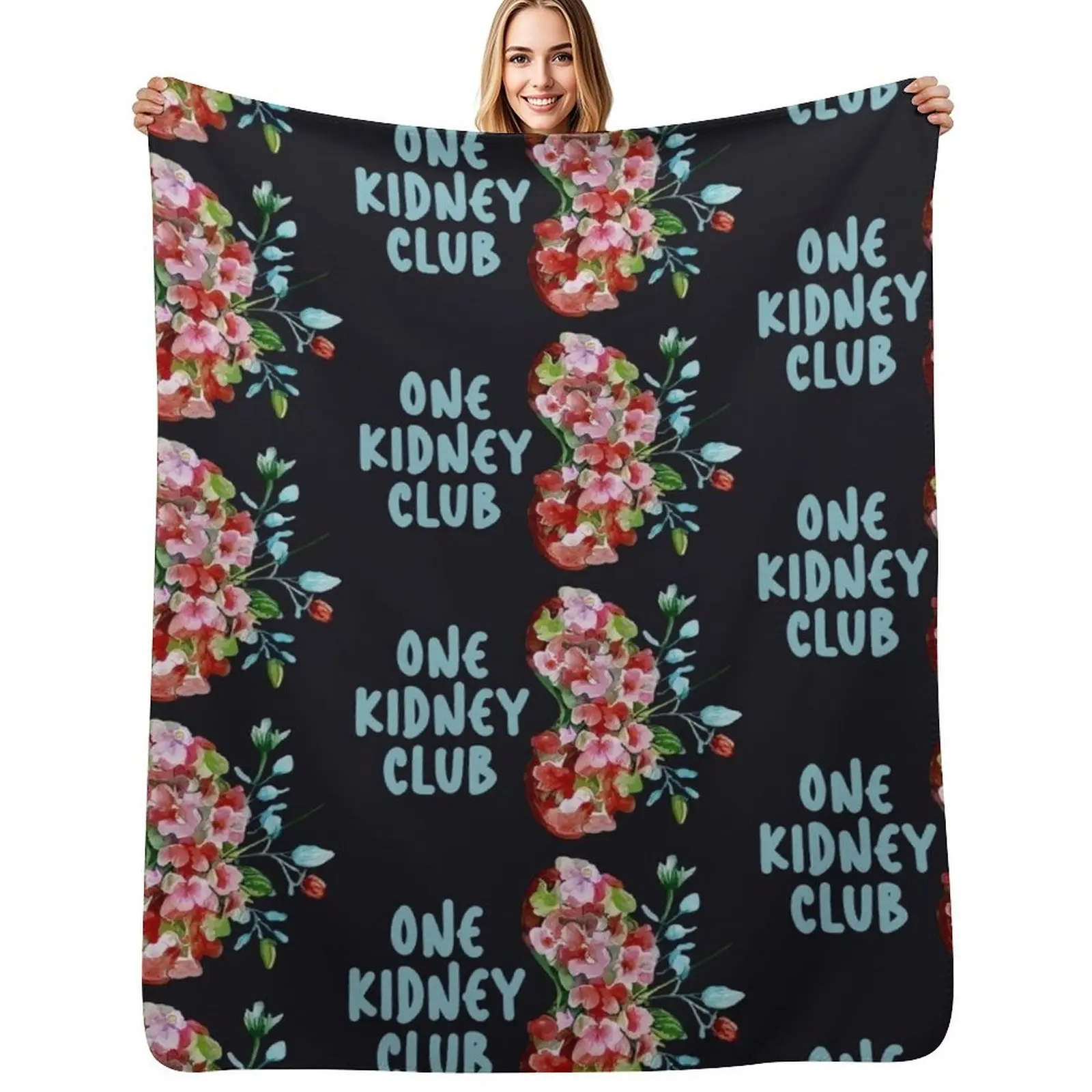 One Kidney Club - Floral kidney Artwork Throw Blanket Cozy Throw Blanket Birthday Gift for Him Her
