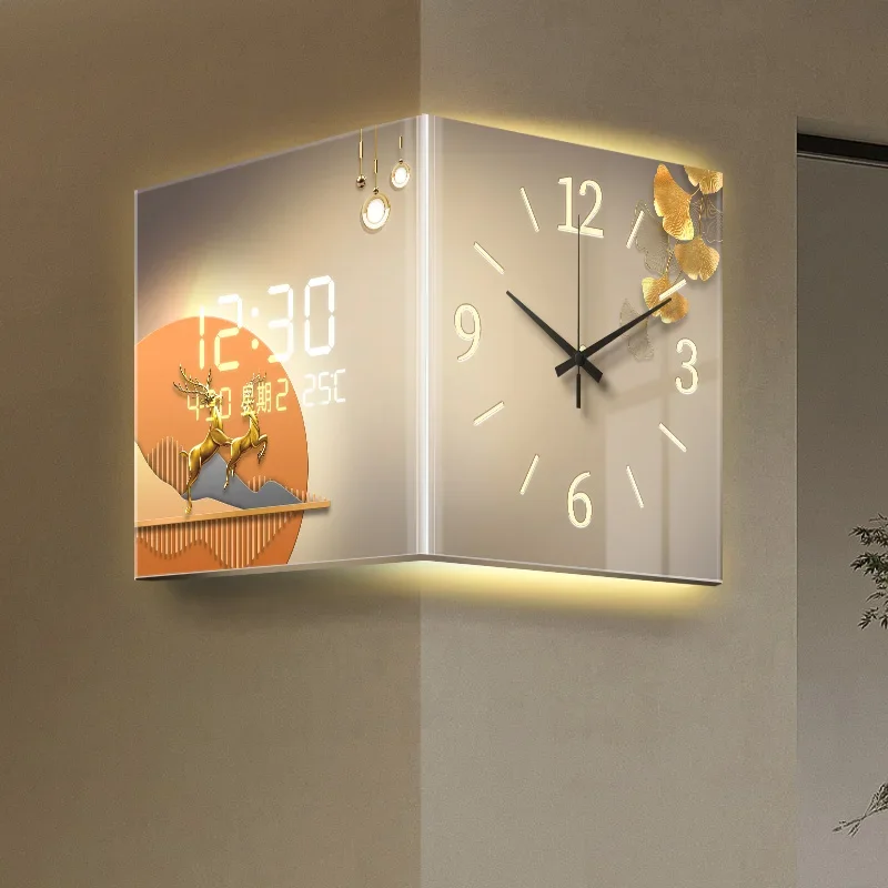 Insert Power Light Luxury Two-sided Wall Clock Design Bathroom House Digital Clock Living Room Modern Home Decoration