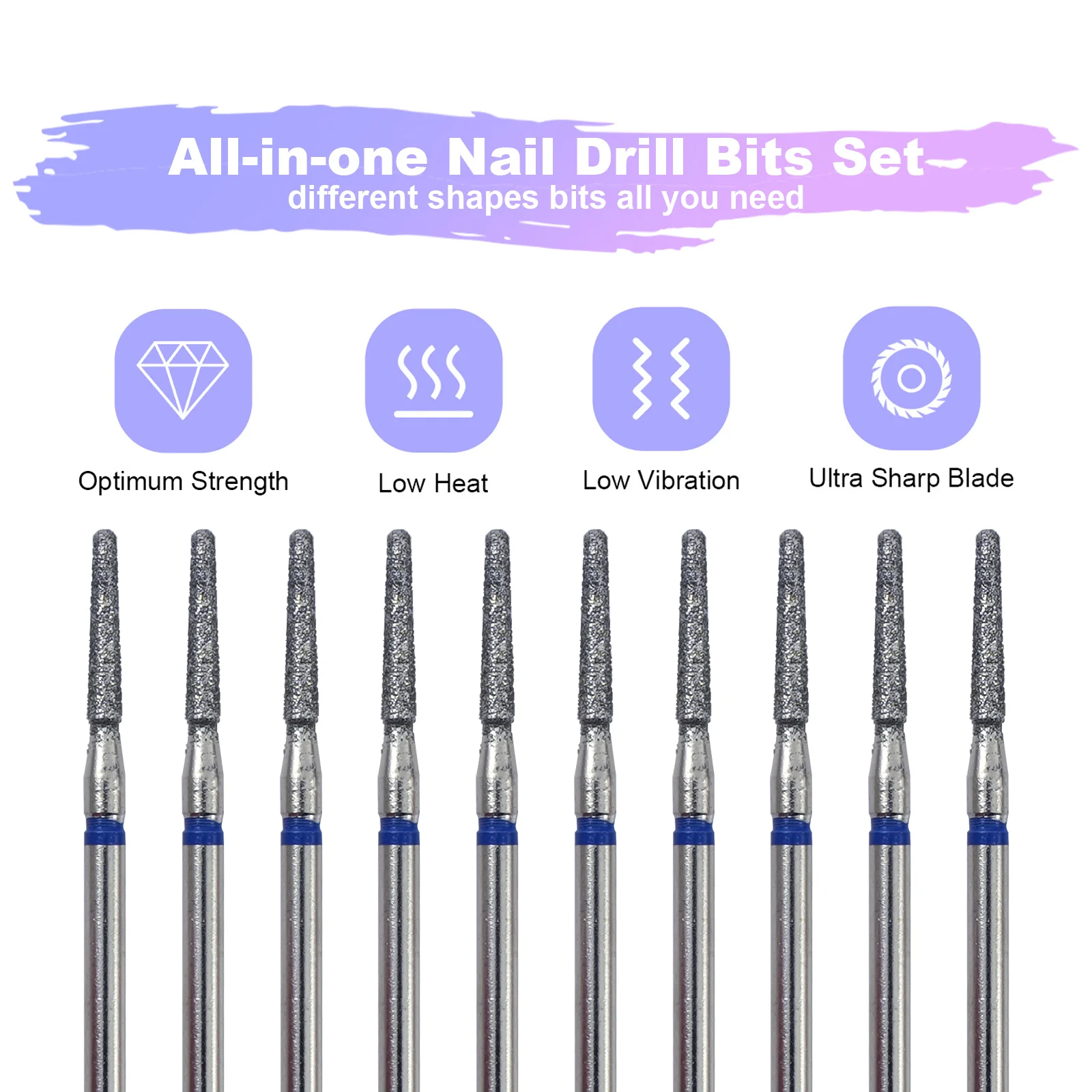  10Pcs Diamond Nail Drill Bits Rotary Electric Nail Drill Machine Milling Cutter Pedicure Manicure Polishing Strong Nail File
