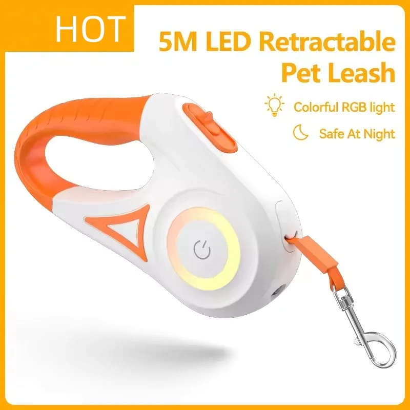 

2025 5M Automatic Dog Leash Retractable LED Luminous Leading Fashion Light Straps For Dog Puppy Pet Flexi Walking Running Lead