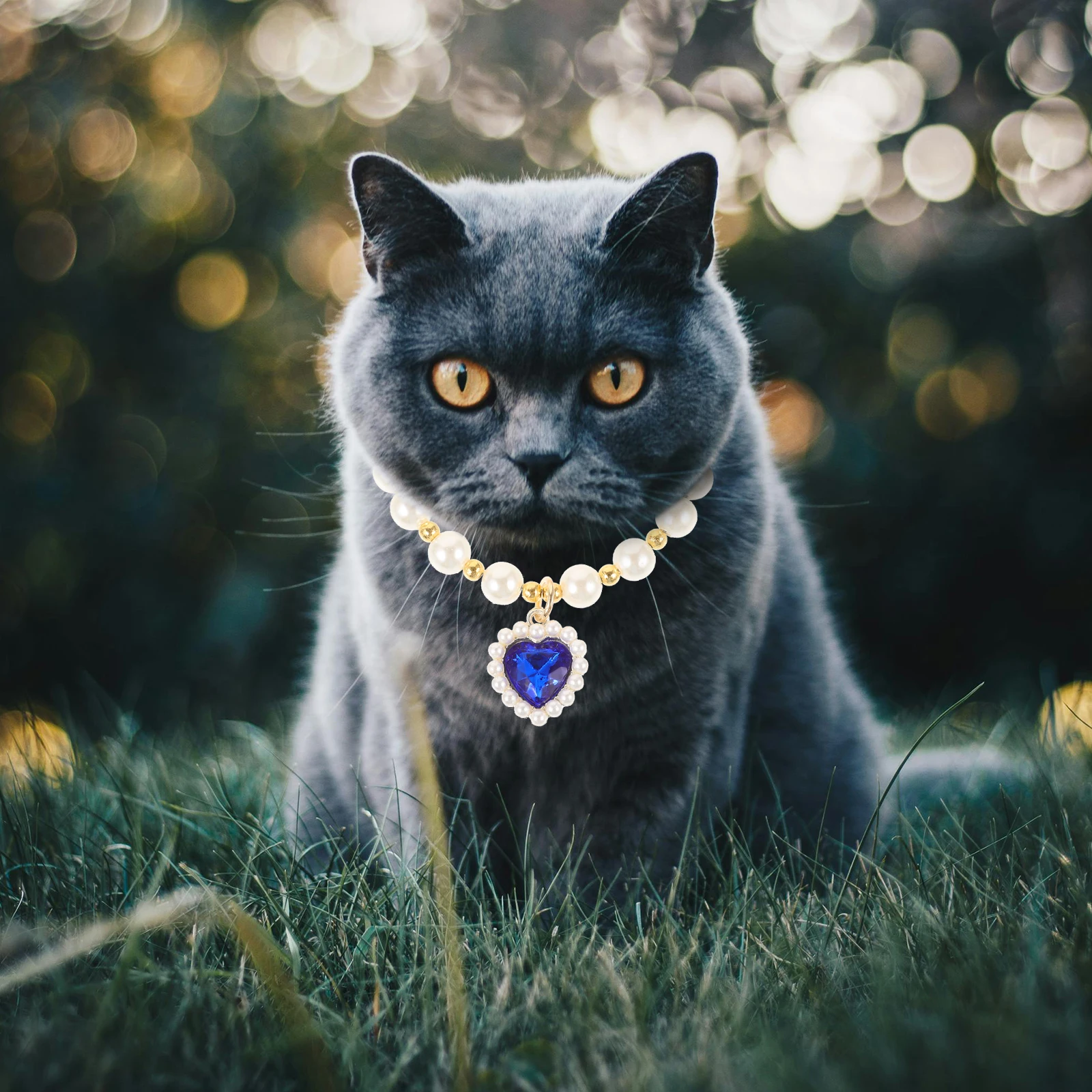 

Sapphire Pearl Necklace Decorative Cat Dog Collar Adjustable S Size Blue Gemstone Pet Accessory Small Animal Necklace Party