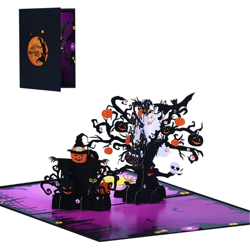 SZWA Halloween Night Scarecrows Pumpkins 3D Popup Greeting Card for a Eerie Surprise