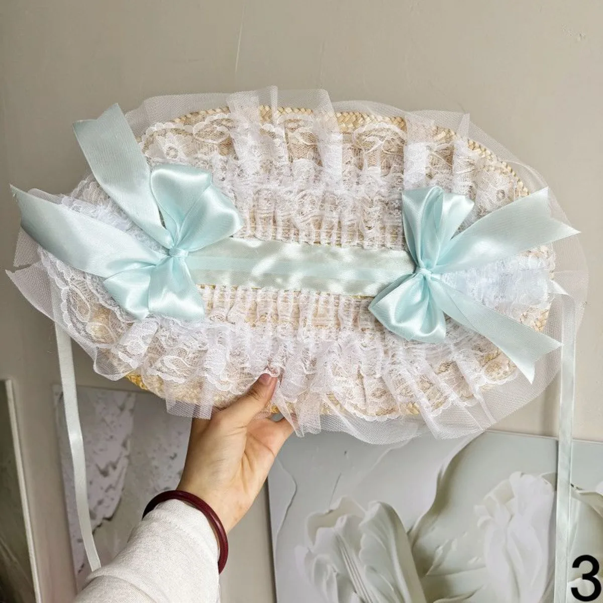 Vintage Lolita BNT Straw Hat with Cloth Flowers Lace, Cottagecore Headpiece, Perfect Photo Prop for Outdoor Shoot