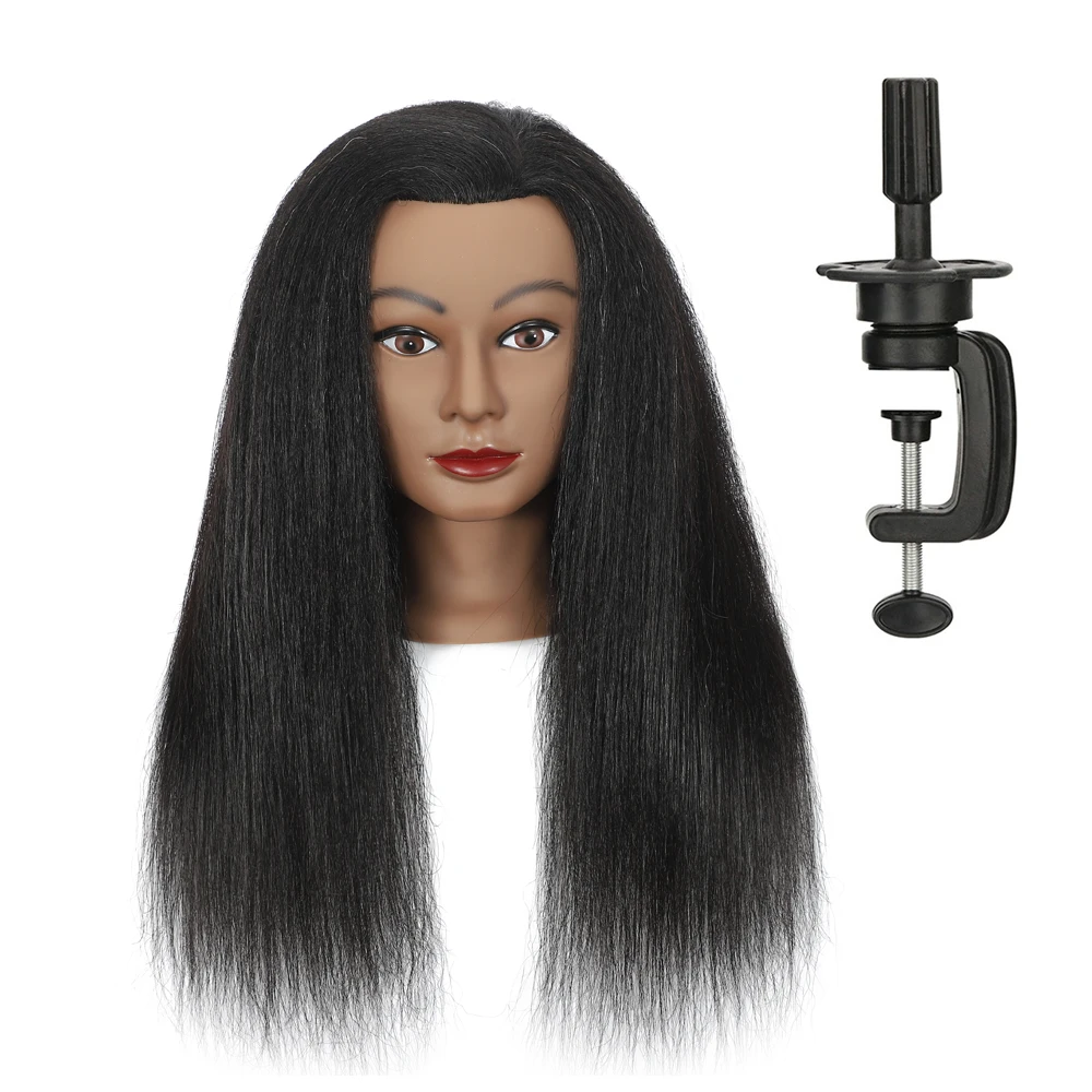 

Голова манекена со 100% настоящими волосами, 16-дюймовый косметологический манекен, тренировочная голова куклы для парикмахера, плетение волос