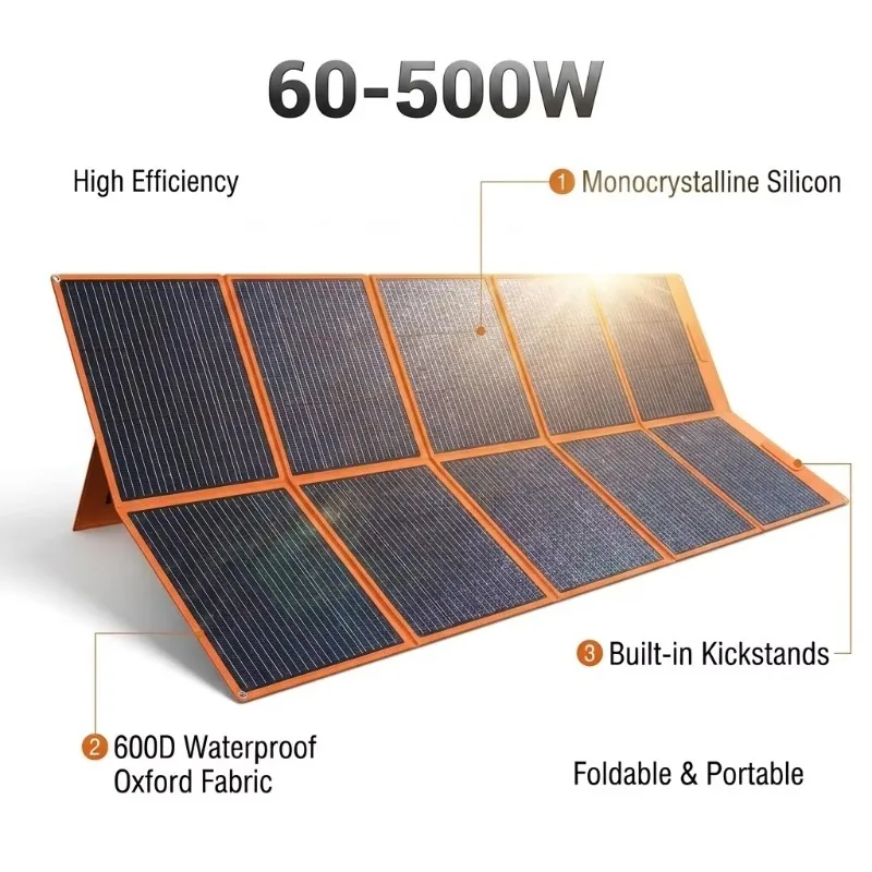 60W 500W Foldable Solar Panel Monocrystalline 18V Waterproof Portable MC4 Kit MPPT Controller For Camping RV Power Station