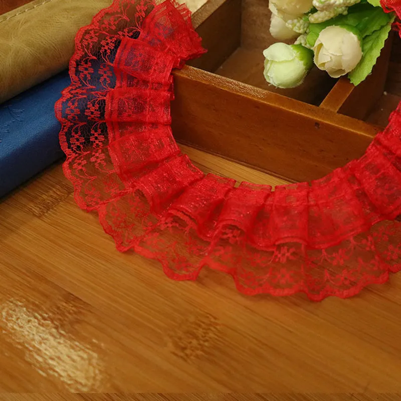 40yards 12colors Vintage Ruffle  Lace Edge Trim Pleated Ribbon Fabric  1.77\'\'Width