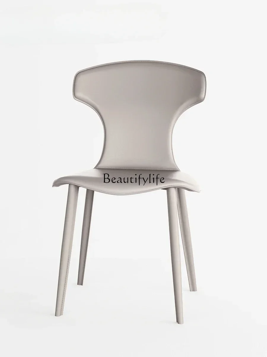 

yj5 Italian minimalist saddle leather small apartment modern dining chair high-end home backrest chair
