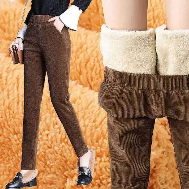 

Plush Thick Casual Pants Women's Corduroy Warm Pants Autumn Winter Leggings High Waist Harem Pants Trousers Women