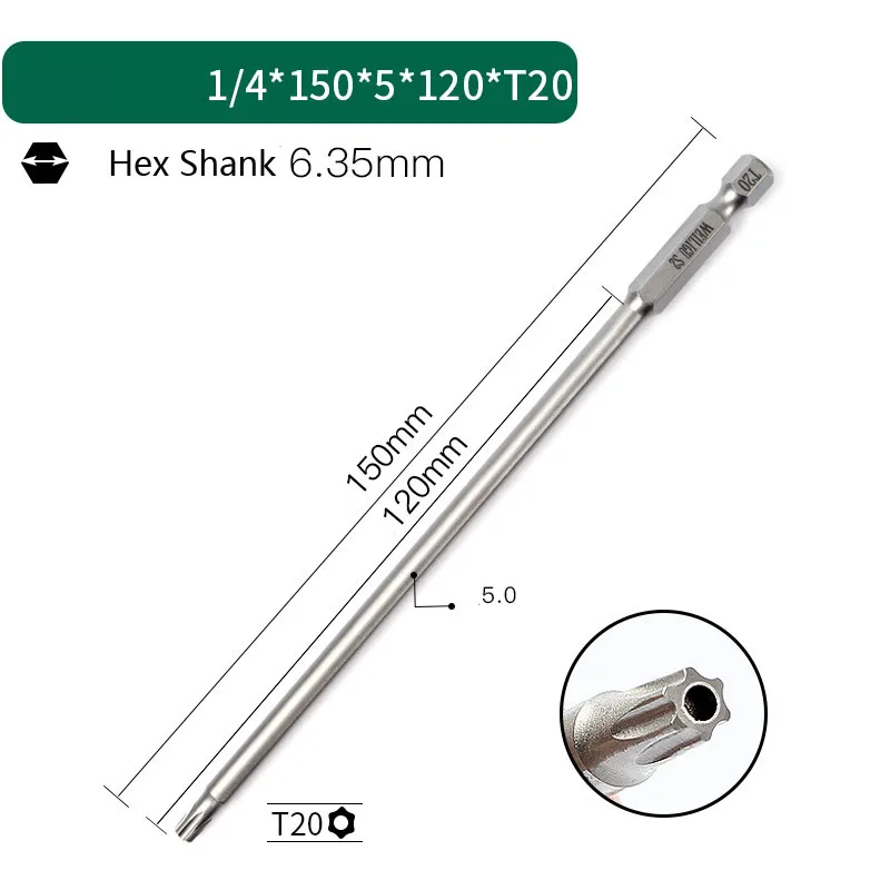 1Pcs Electric Magnetic Screwdriver Bits 150mm Length Torx With Hole Screwdriver Head 6.35mm Hex Shank Drill Bit Screw Driver Bit