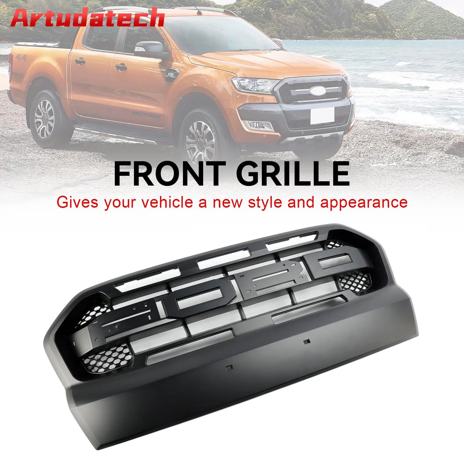 Artudatech Matt Black Ranger Raptor Style Front Bumper Grill Fit Ford Ranger 2015 2016 2017 2018 2019 T7