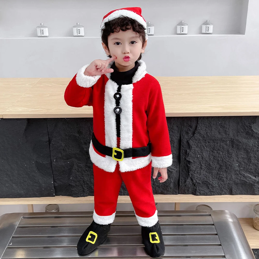 New Year Kids Child Christmas Santa Claus Costume Boys Girls X-Mas Clothing Red Outfit Set Festival Carnival Party Cosplay Suit