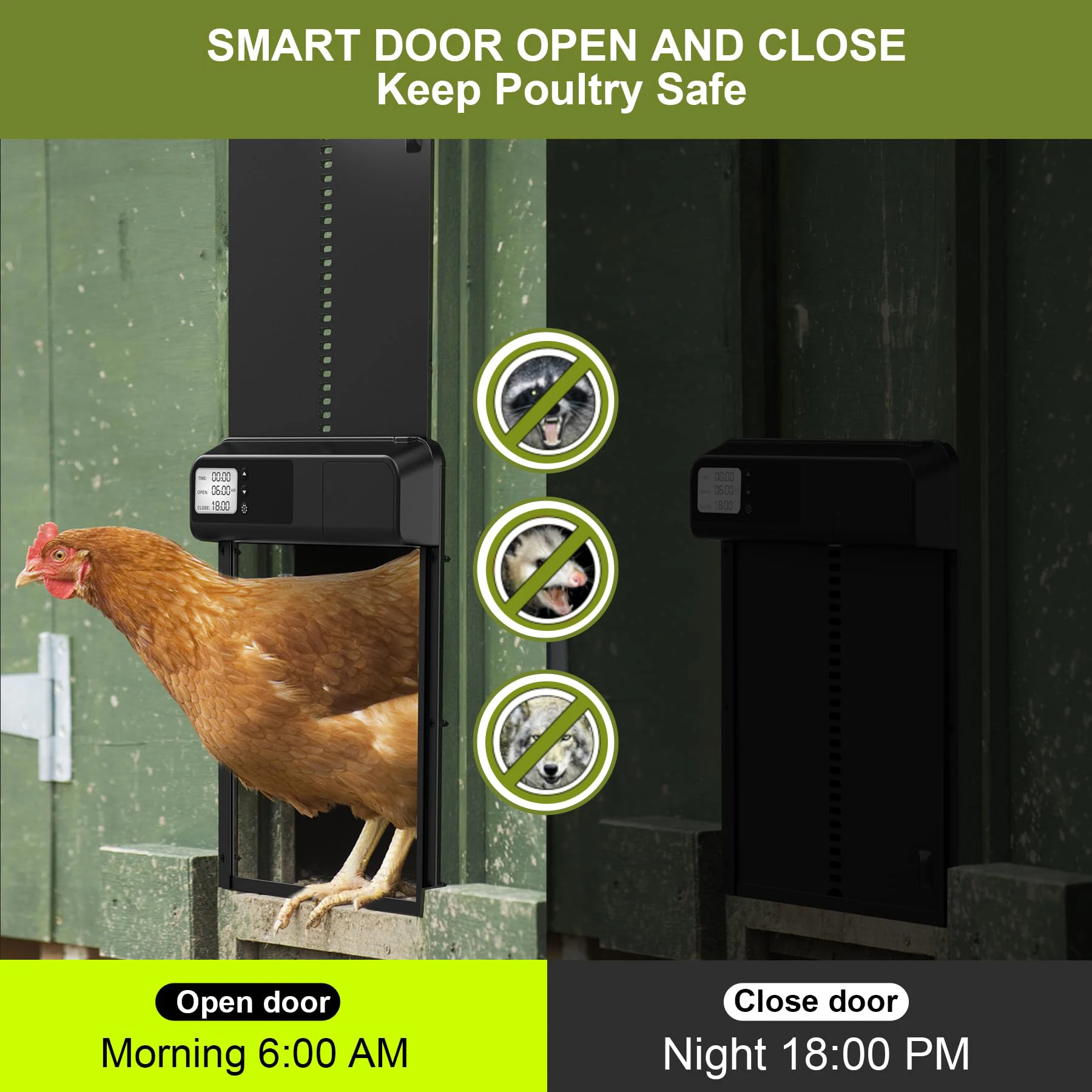 Automatic Chicken Coop Door Aluminum Chicken Door Opener Timer Controlled Open/Close Coop Door Anti-Pinch Function Chicken Coop