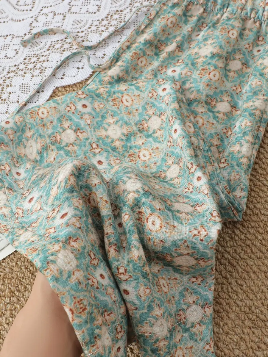 

plus Size Wide Leg Pants Women Casual Print High Waist Nine Points Summer Fashion Design Casual High Waist Wide Leg Trousers