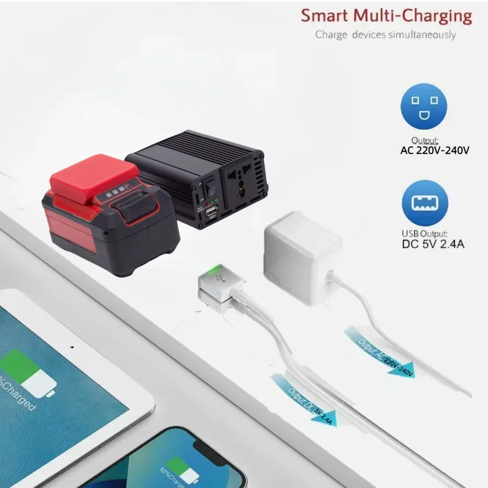 Imagem -03 - Inversor de Energia Portátil para Ozito Bateria Ethereum 18v 200w dc para ac 220v Alimentado com Usb 5v 2.4a sem Bateria Reino Unido ue au