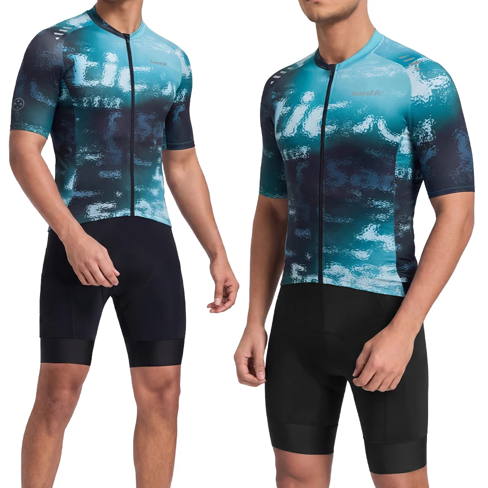 

Santic Men's Cycling Suit Summer Short Sleeve Jersey Bib Shorts Breathable Quick Dry Road NTB Riding Clothes KM26CT105