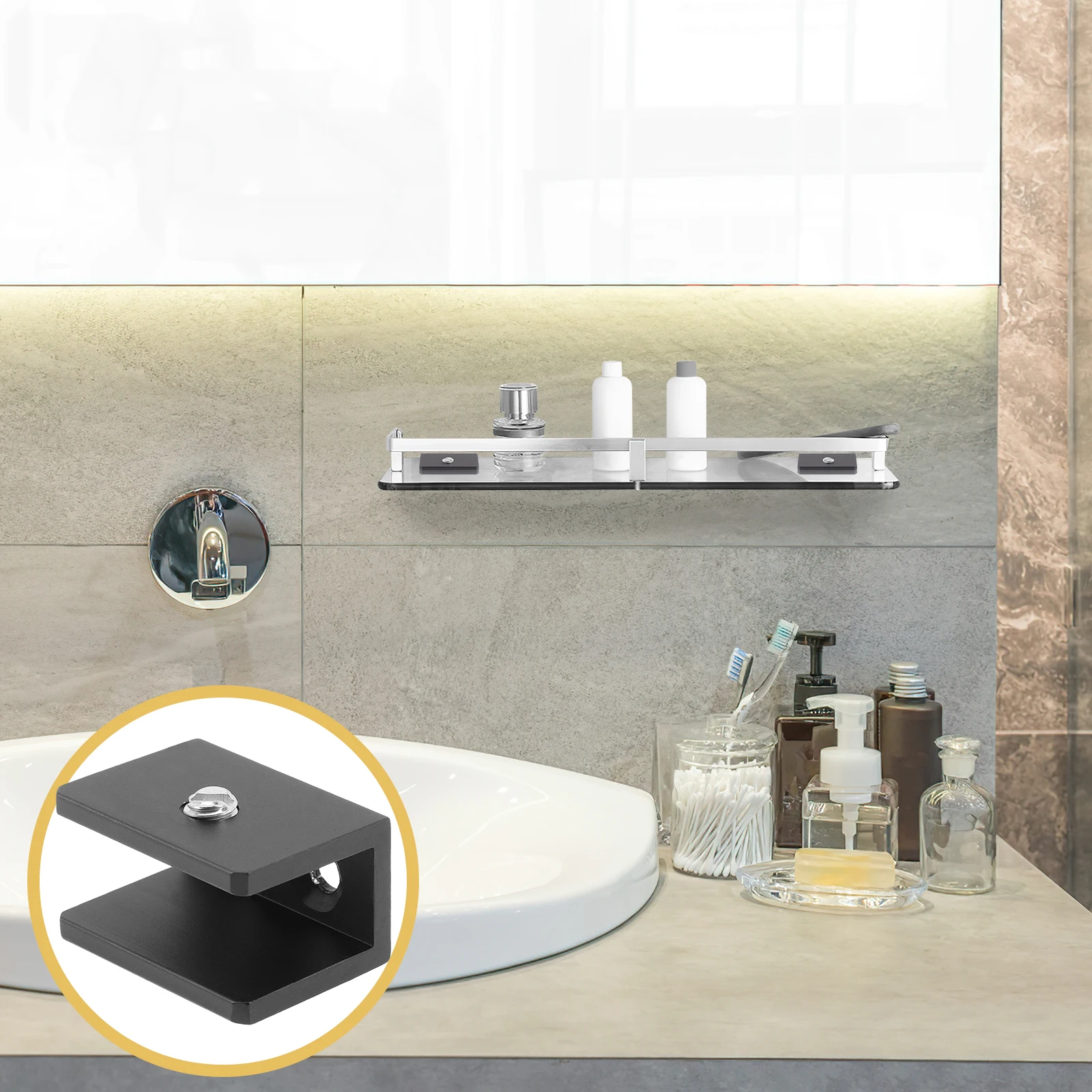 

8 Pcs Laminate Clamp Shelves Wall Shelf Glass Holder Rack Shoe Stand Black Bracket Mount Floating