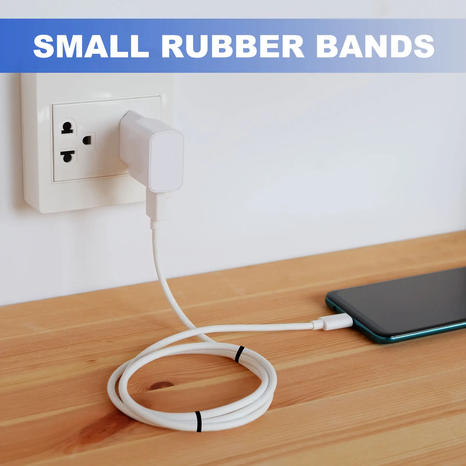 80 Stück Silikon-Gummibänder, Kabelbinder, 0,4–0,9 Zoll, flaches elastisches Gummiband für Bürobedarf, Zuhause, Kabelwicklung, weiß/schwarz – Detail 5