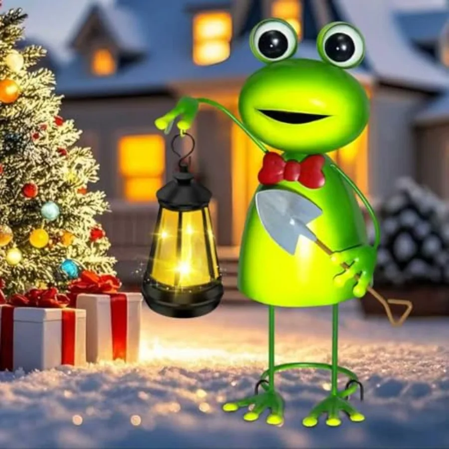 Solar Garden Lights Frog Statue with Solar Lantern Lights, 13.78in Tall Frog Decor Fairy Accessories, Birthday Gifts for Women - view 2