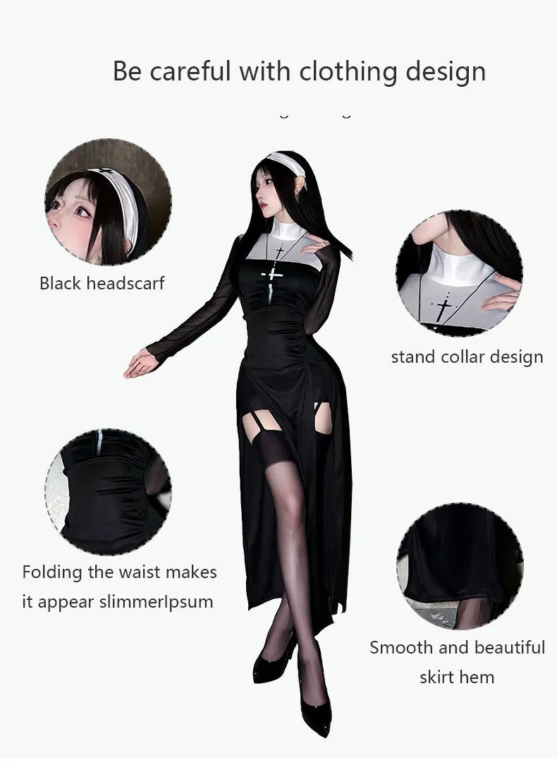 2026 Halloween adult costume cosplay sexy nun costume Nun carnival cosplay performance costume view 3