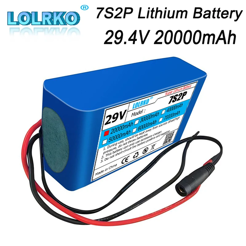

24V 18650 Rechargeable Lithium Battery Pack 7S2P 20000mAh Built-in BMS Suitable for Electric Bicycles and Scooters with Charger