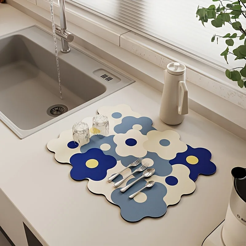 Soft Absorbent Diatomite Mat with Printed Design — Wear-Resistant Mat, Suitable for Coffee Machines, Non-Slip Coasters, Sink Mat